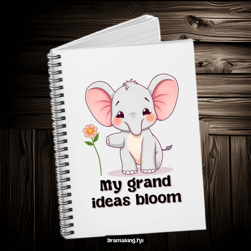 Funny Elephant Calf Balancing Notebook: A joyful elephant calf balances with a flower, perfect for recording happy thoughts, a funny gift.