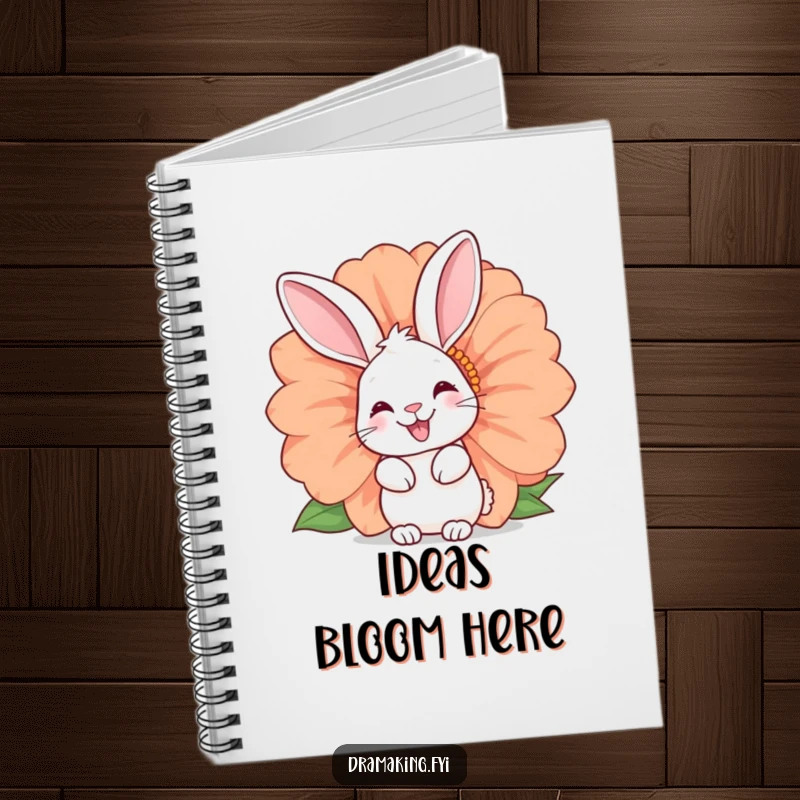 Funny rabbit notebook with a happy bunny peeking from a giant flower. Ideal for notes, journaling, and gifting.