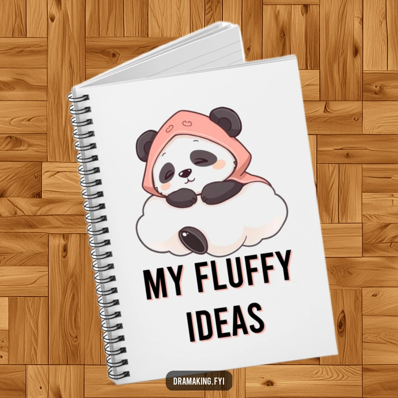 Funny notebook with a panda wearing a cape napping on a cloud, perfect for jotting down creative ideas and peaceful notes.
