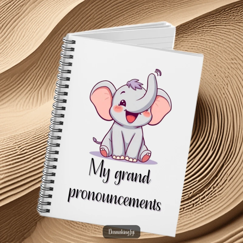 Funny Elephant Trumpet Notebook featuring a joyful elephant trumpeting, perfect for capturing ideas with theatrical and humorous energy.