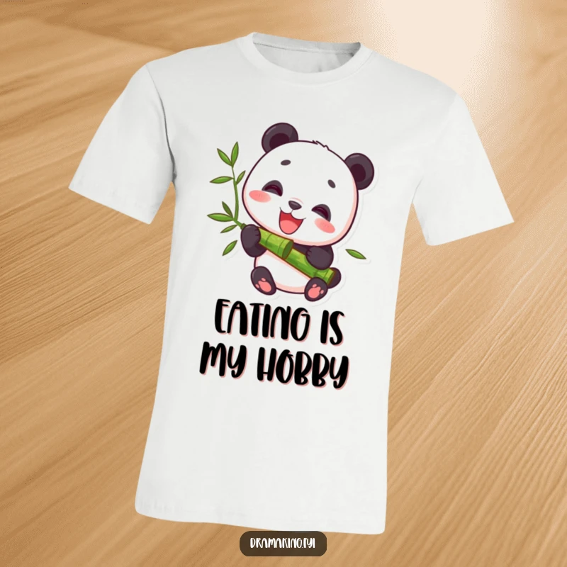 Funny T-Shirt featuring a delighted panda character contentedly munching on bamboo, designed for comfort and humorous appeal.