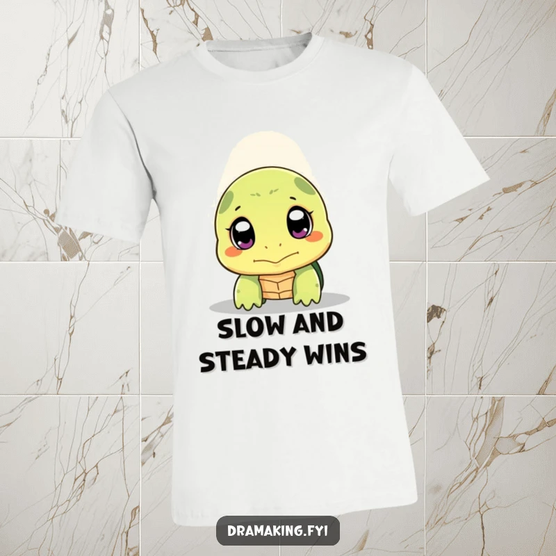 Funny shy turtle t-shirt with a turtle peeking out, wide expressive eyes, and a spotlight, celebrating introverts.