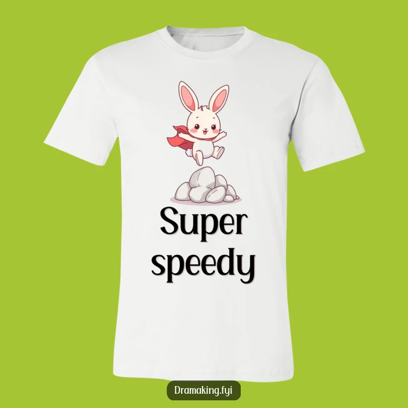 Funny Super Bunny T-Shirt: Playful Cape Leap Over Obstacles
