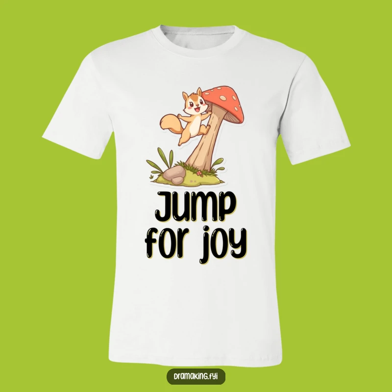 Funny Squirrel Mushroom Leap T-Shirt: Energetic Character Tee for a Good Laugh