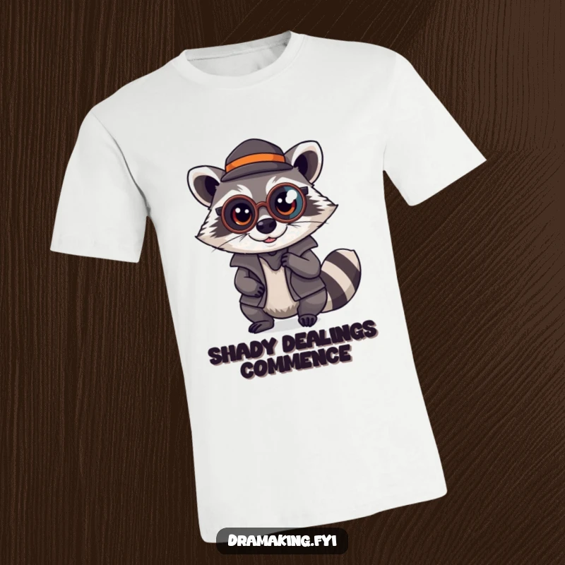 Funny Raccoon Detective T-Shirt: A mischievous raccoon wearing a monocle pretends to be a detective, great for a funny gift.