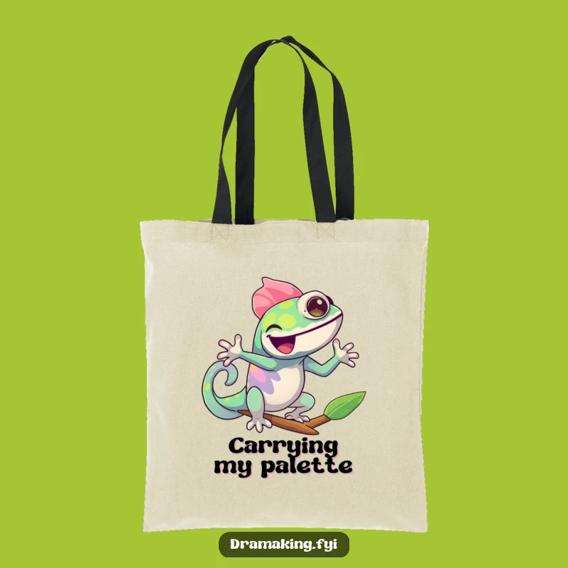 Funny Chameleon Pose Tote Bag: Carry Your Colors with this Quirky Reptile Accessory