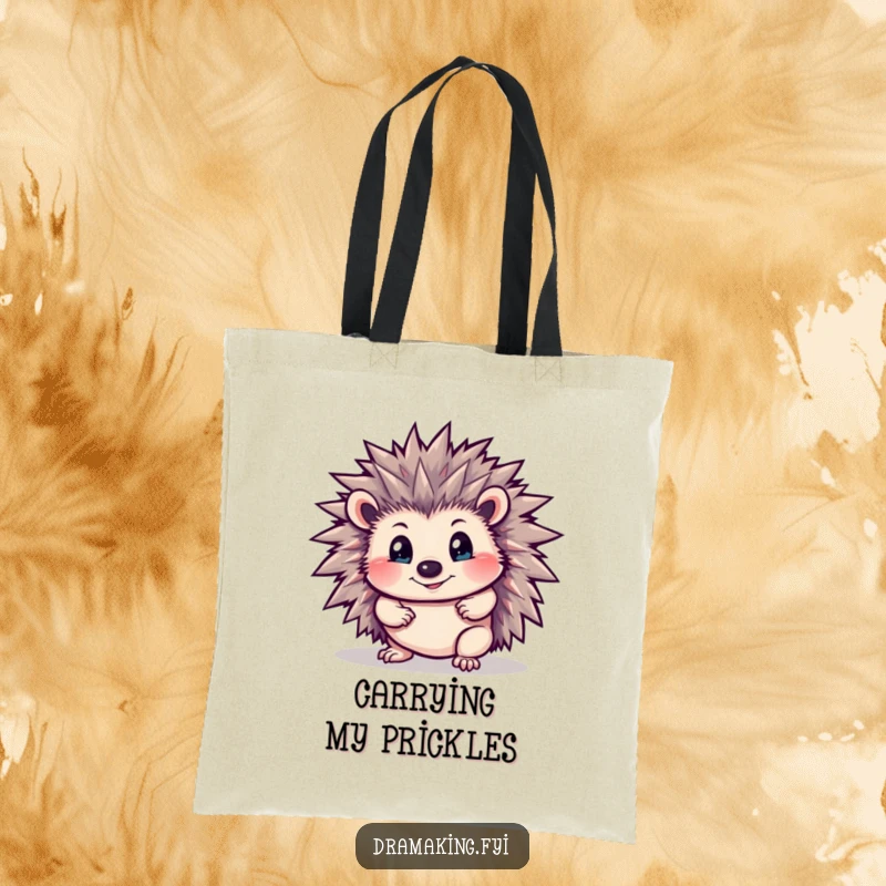 Funny Hedgehog Tote Bag: A curious hedgehog with bristling spines in a dramatic pose, a humorous accessory for carrying daily items.