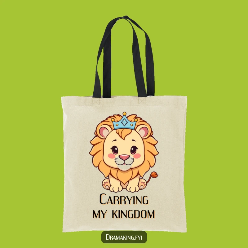 Funny Lion Cub Crown Tote Bag: Sparkly & Cute Gift for Everyday Royalty!
